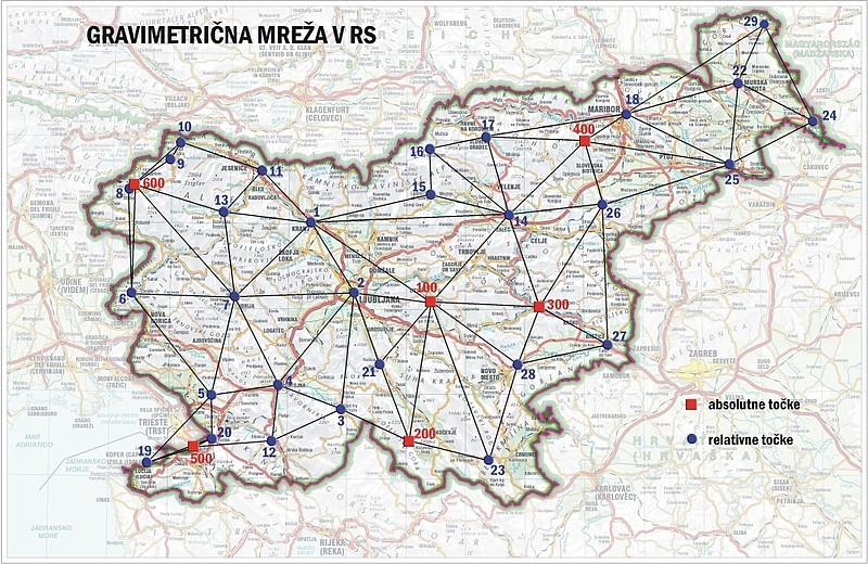 Prikaz absolutnih in relativnih točk na zemljevidu Slovenije