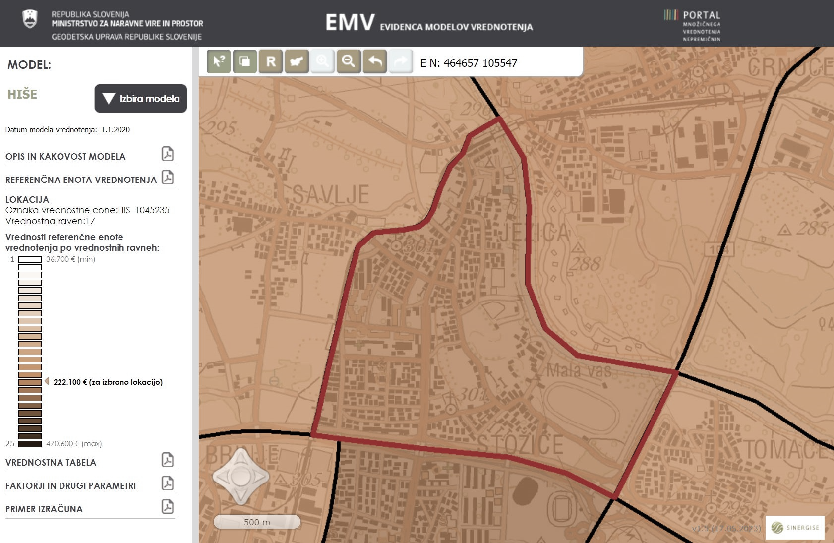 Grafični prikaz osnovnega okna aplikacije EMV - aplikacije za vpogled v evidenco vrednotenja