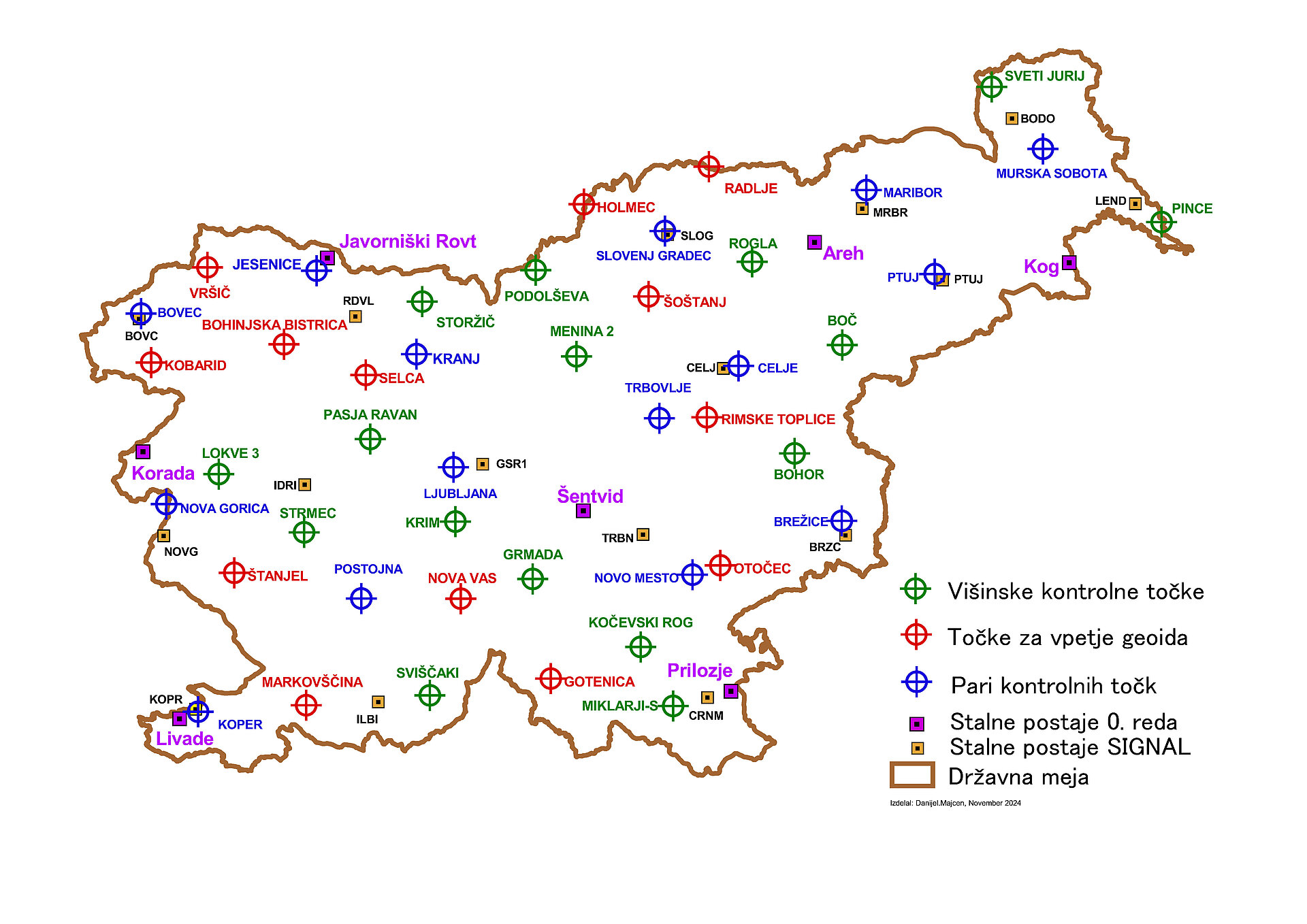 Slika mreže kontrolnih GNSS-točk v Sloveniji