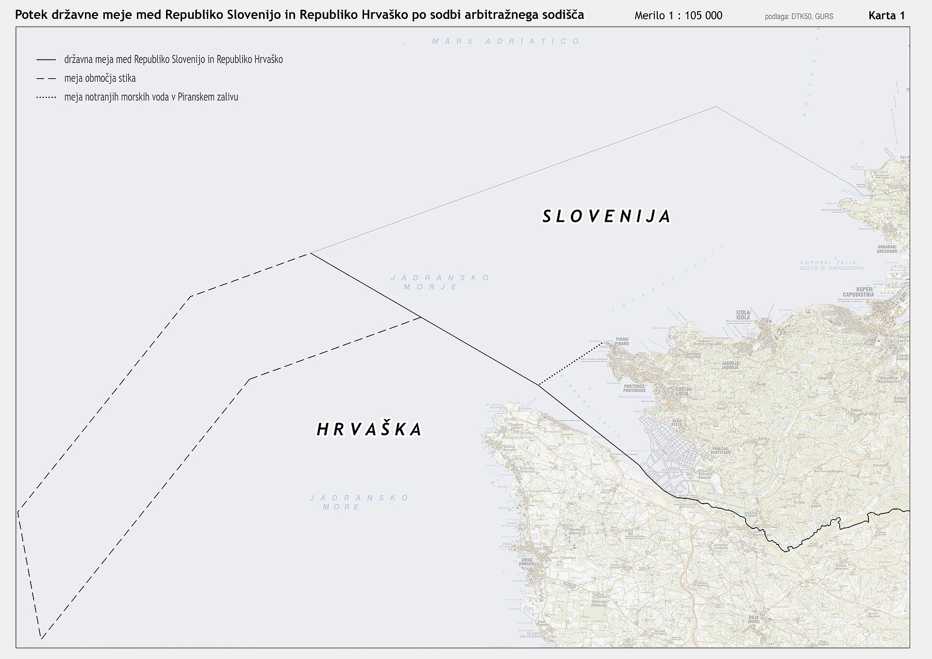 Grafični zaris območja stika Slovenije z odprtim morjem